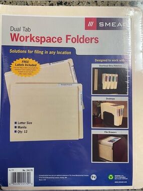 SMEAD #24170 Manila Dual Tab Workspace Folders - Manila (12 in Pack)